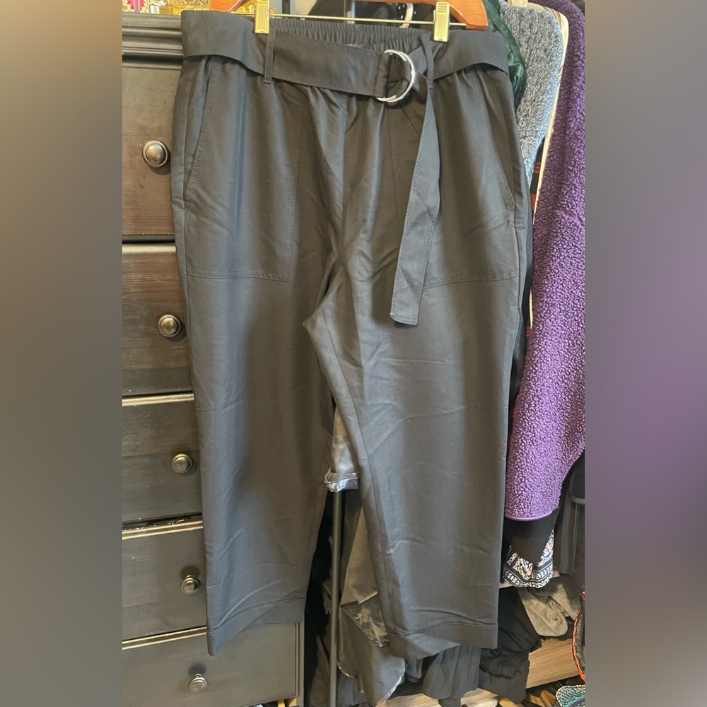 Anne Taylor belted black ankle pant size 12. Straight leg, cuffed hem, pull on. - Picture 4 of 6